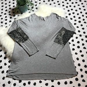 Moa Dolman Tunic Lace Leopard Print Grey Top 2X